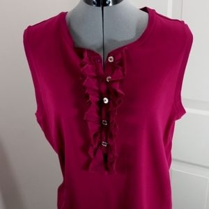 Chaps Sz XL Womens Burgandy  sleeveless, Ruffled Front Top